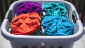 laundry basket of cloth diapers