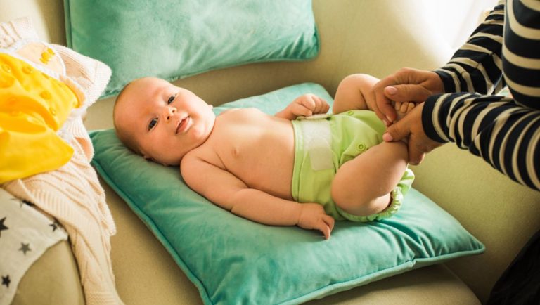 Baby in cloth diaper